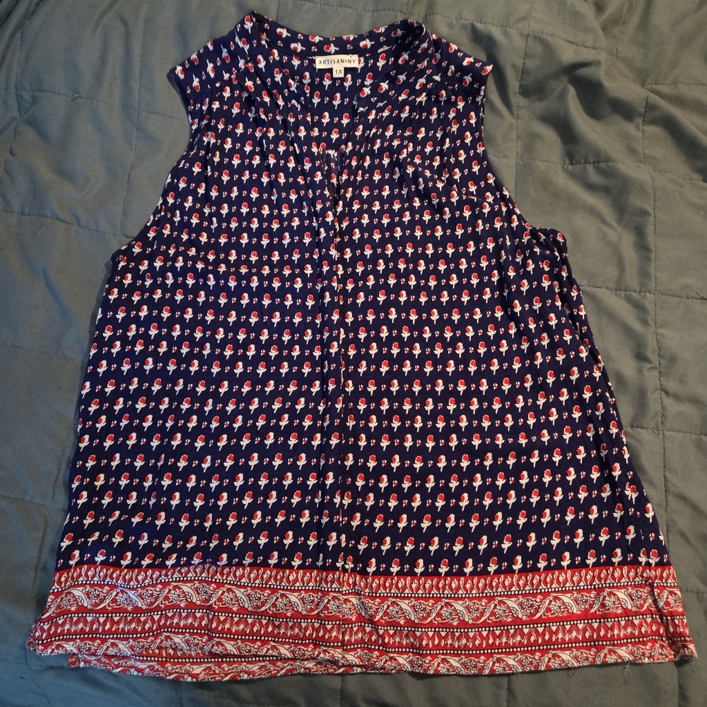 Artisan NY Floral Patterned Sleeveless Button Up Tank Top Blouse Womens 1X